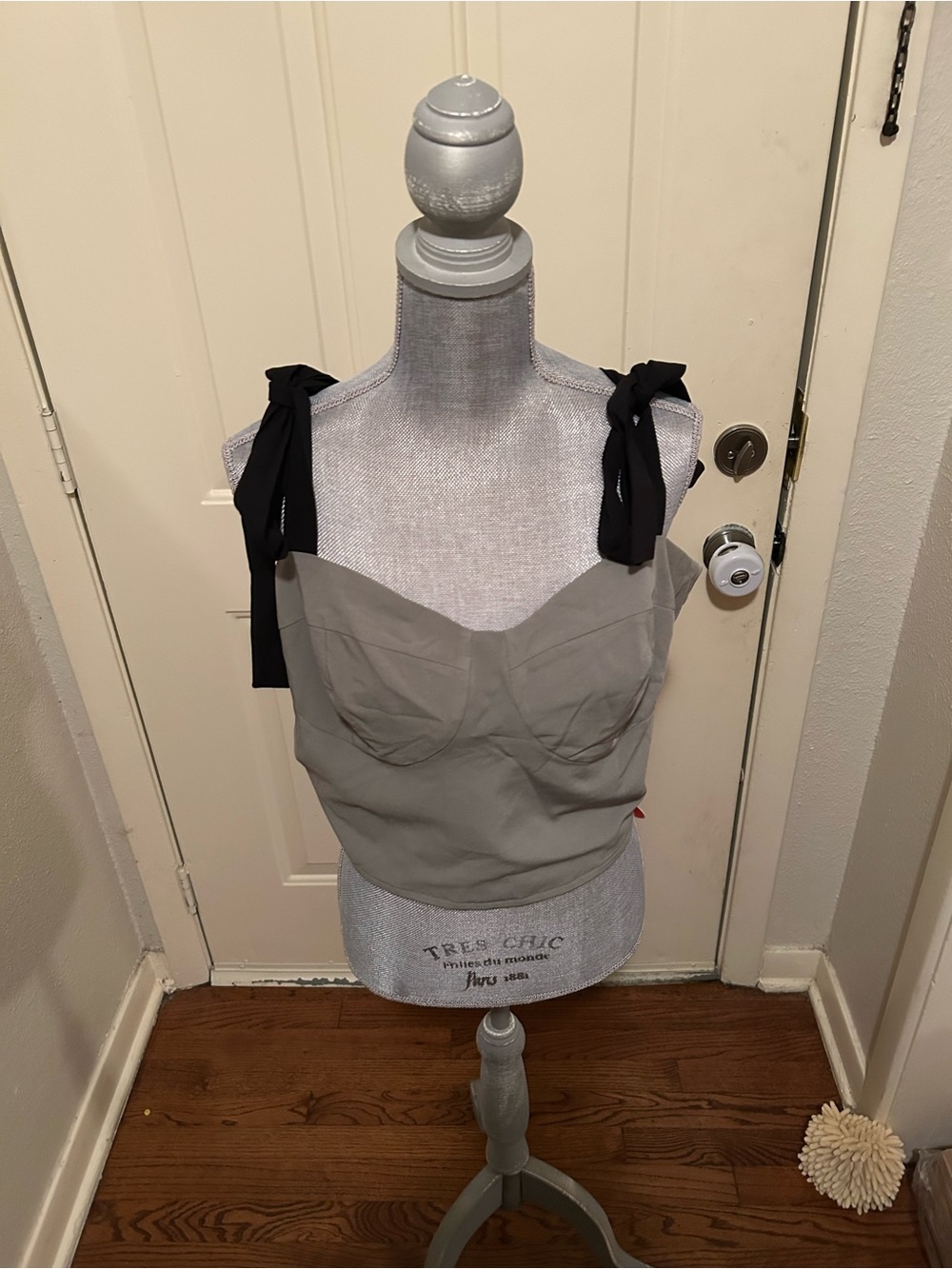 Cider Gray Bustier Crop Top with Black Tie Straps